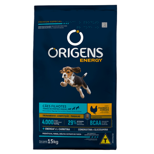 Ração Origens Energy Cães Filhotes Frango e Cereais - 15 Kg