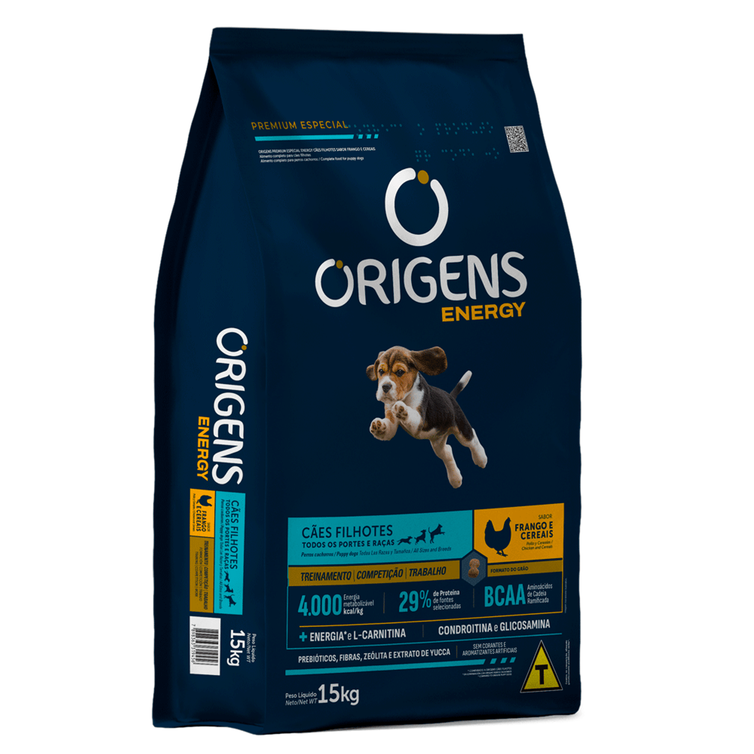Lateral-Esquerda-da-Racao-Origens-Energy-Caes-Filhotes-Frango-e-Cereais