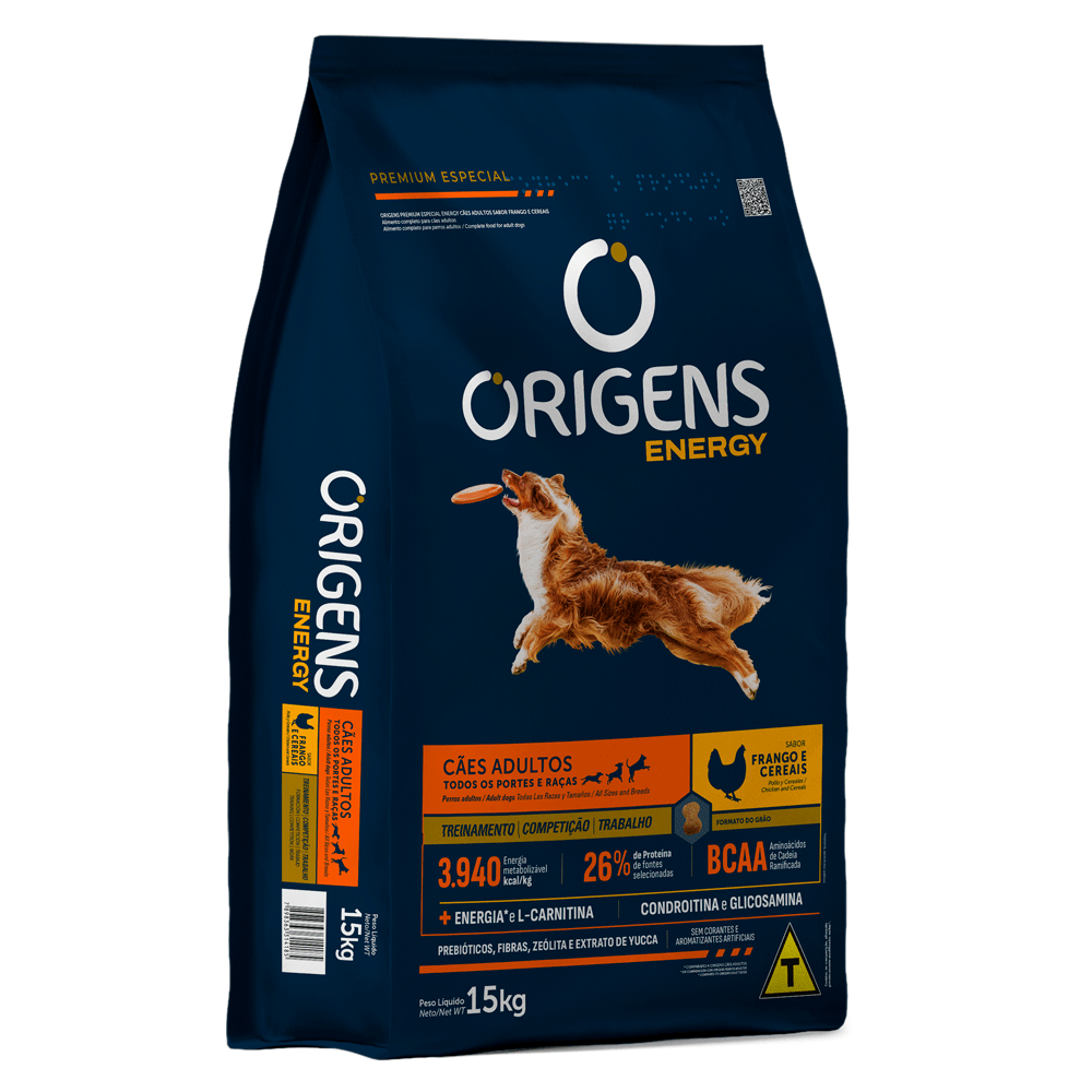 Ração Origens Energy Cães Adultos Frango e Cereais