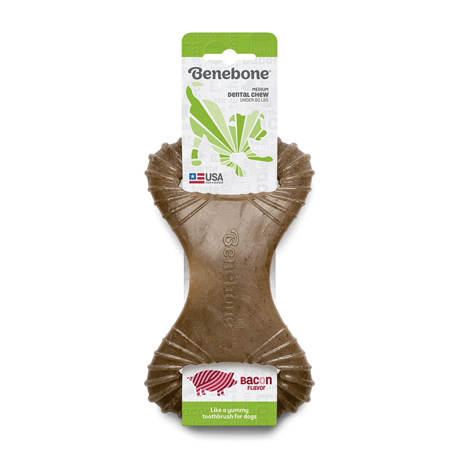 Brinquedo Benebone Dental Chew Bacon M embalagem frente