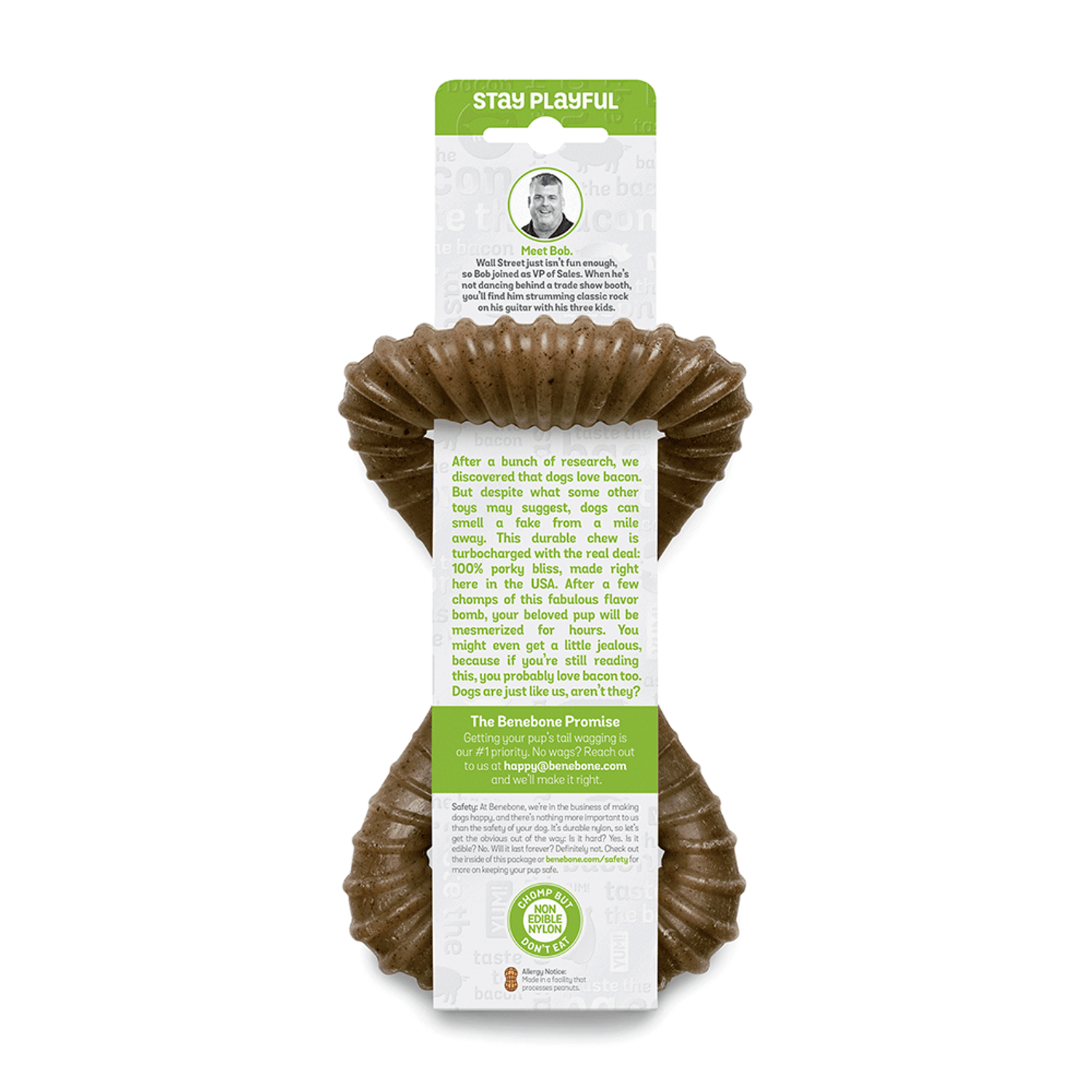 Brinquedo Benebone Dental Chew Bacon M embalagem verso