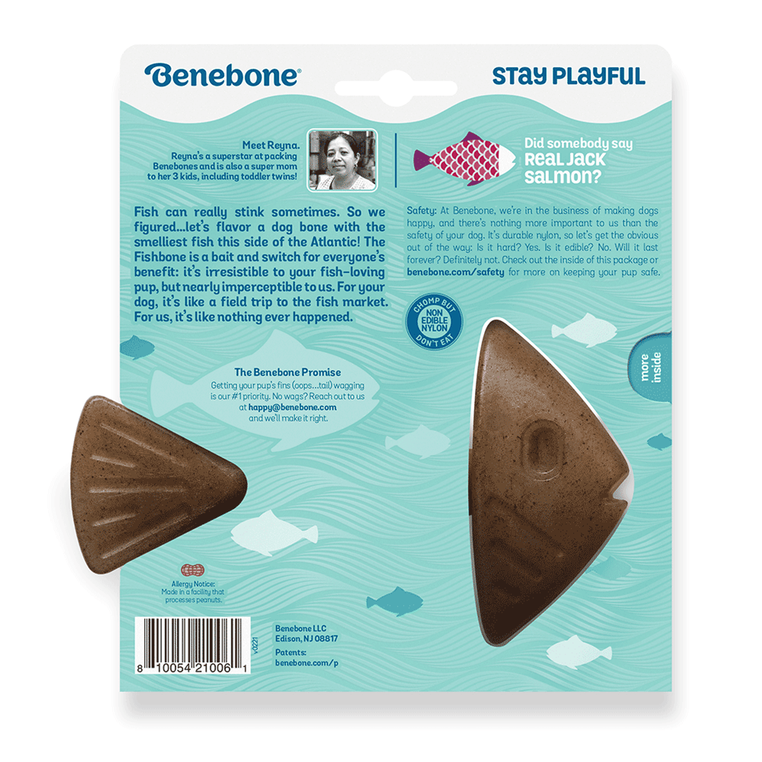 Brinquedo Benebone Fishbone  verso embalagem