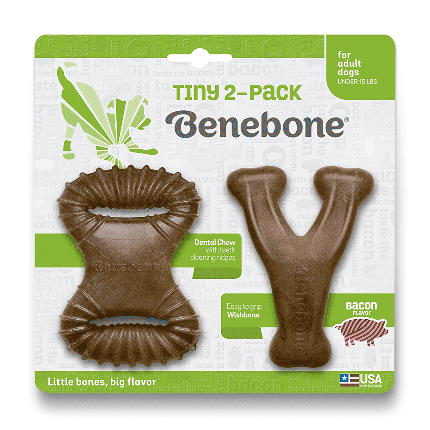 Kit Brinquedo Mordedor Benebone para Cães Tiny Bacon - embalagem