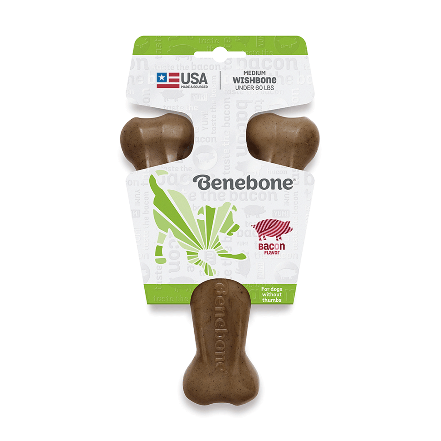 Brinquedo Benebone Wishbone Bacon frente embalagem M