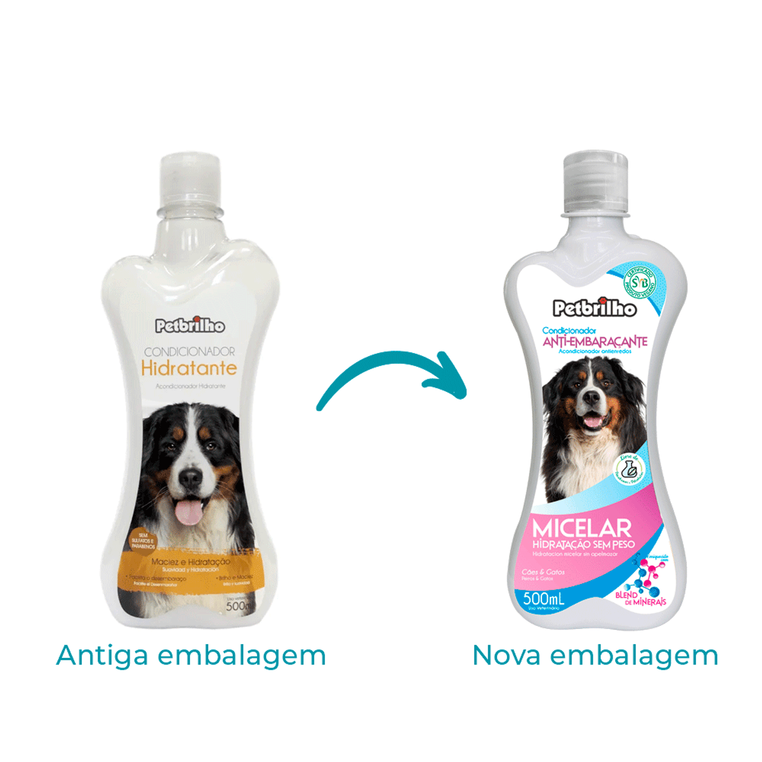 Troca de Embalagem do Condicionador para Cães e Gatos Anti-Embaraçante Petbrilho