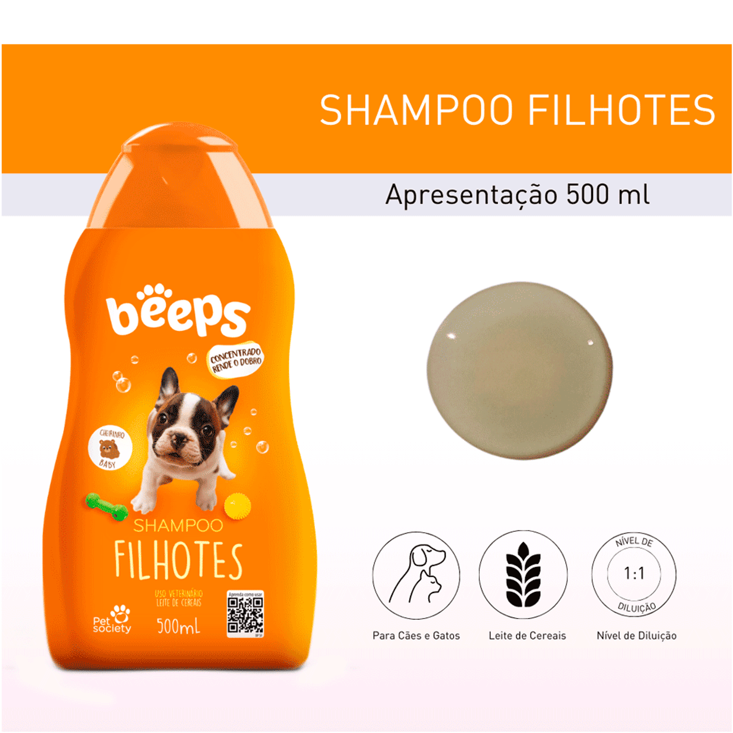 Shampoo Filhotes Beeps Pet Society 500ml apresentação