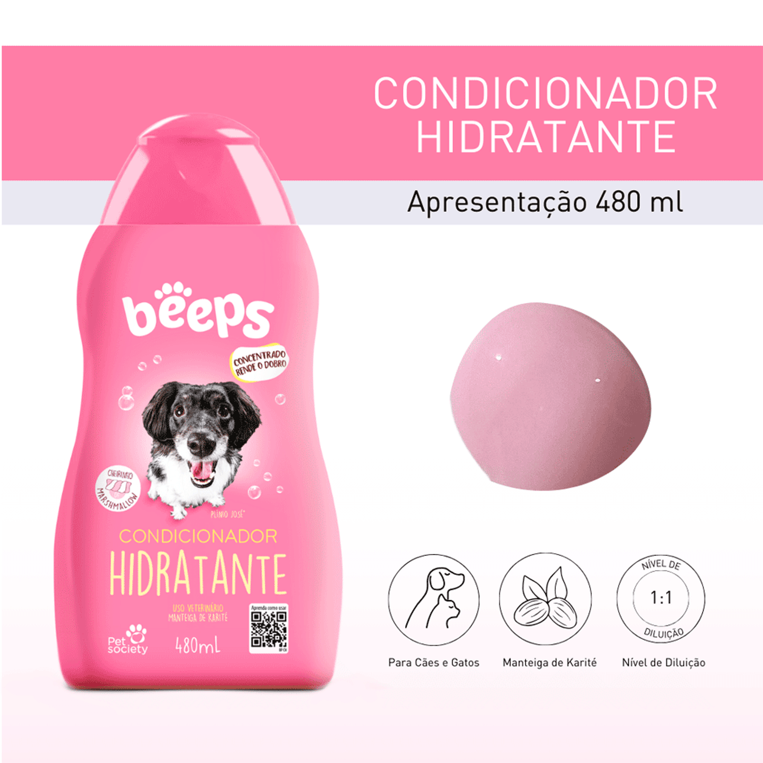 Condicionador Hidratante Marshmallow Beeps Pet Society 480ml apresentação