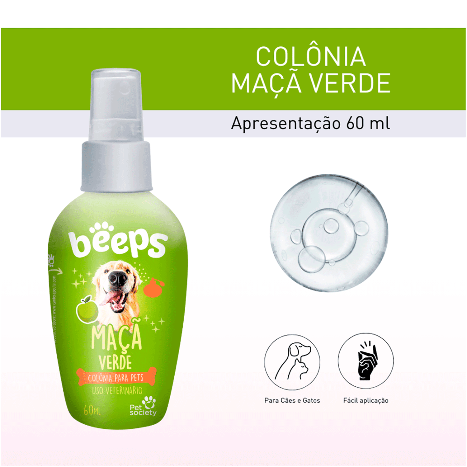 Colonia-Beeps-Maca-Verde-Pet-Society-60ml-apresentacao