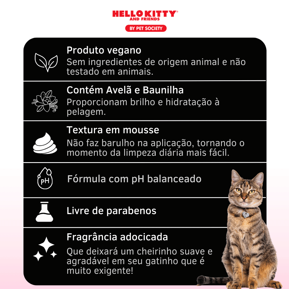Banho a Seco Mousse Hello Kitty Chococat para Gatos
