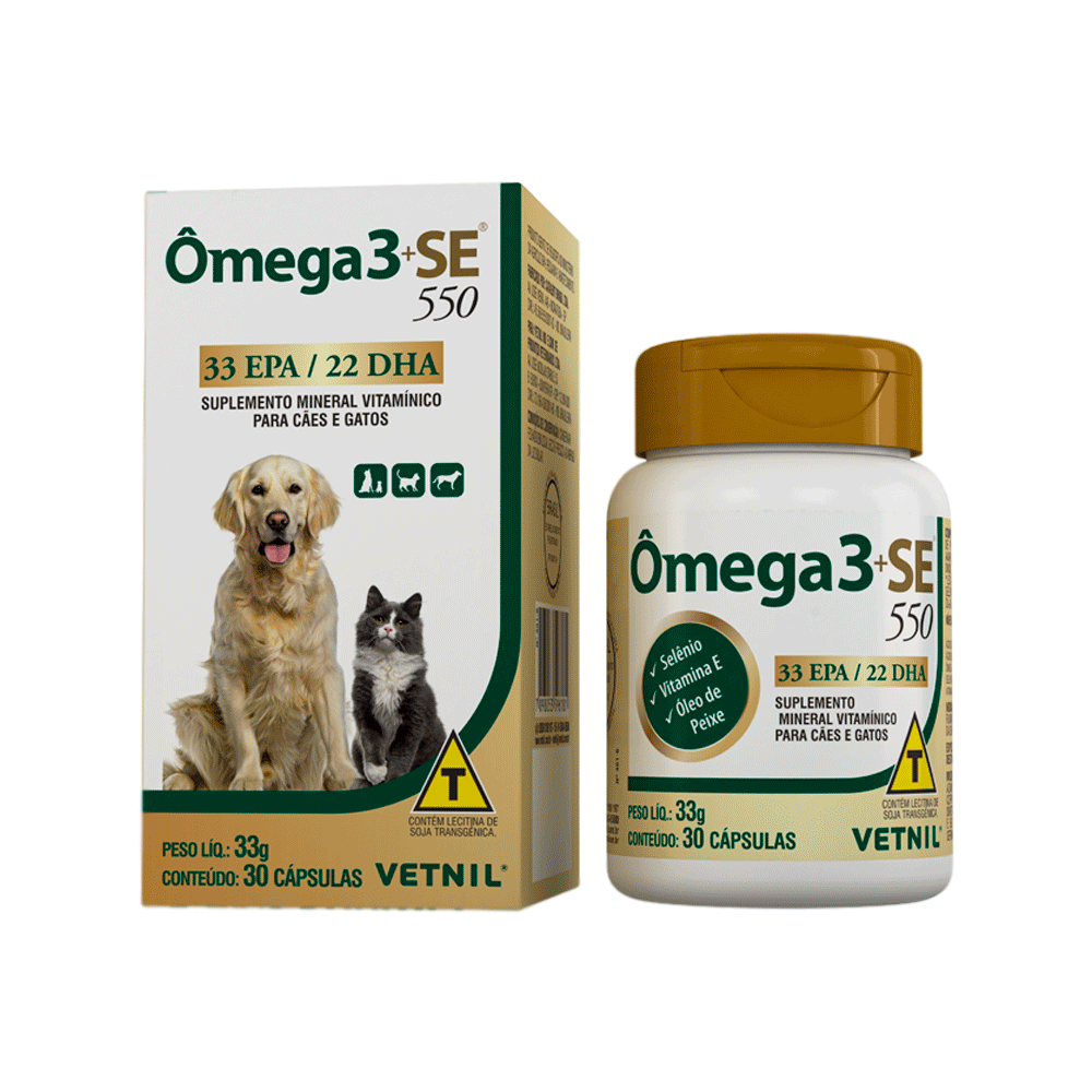 Ômega 3+SE 550 Suplemento Cães e Gatos