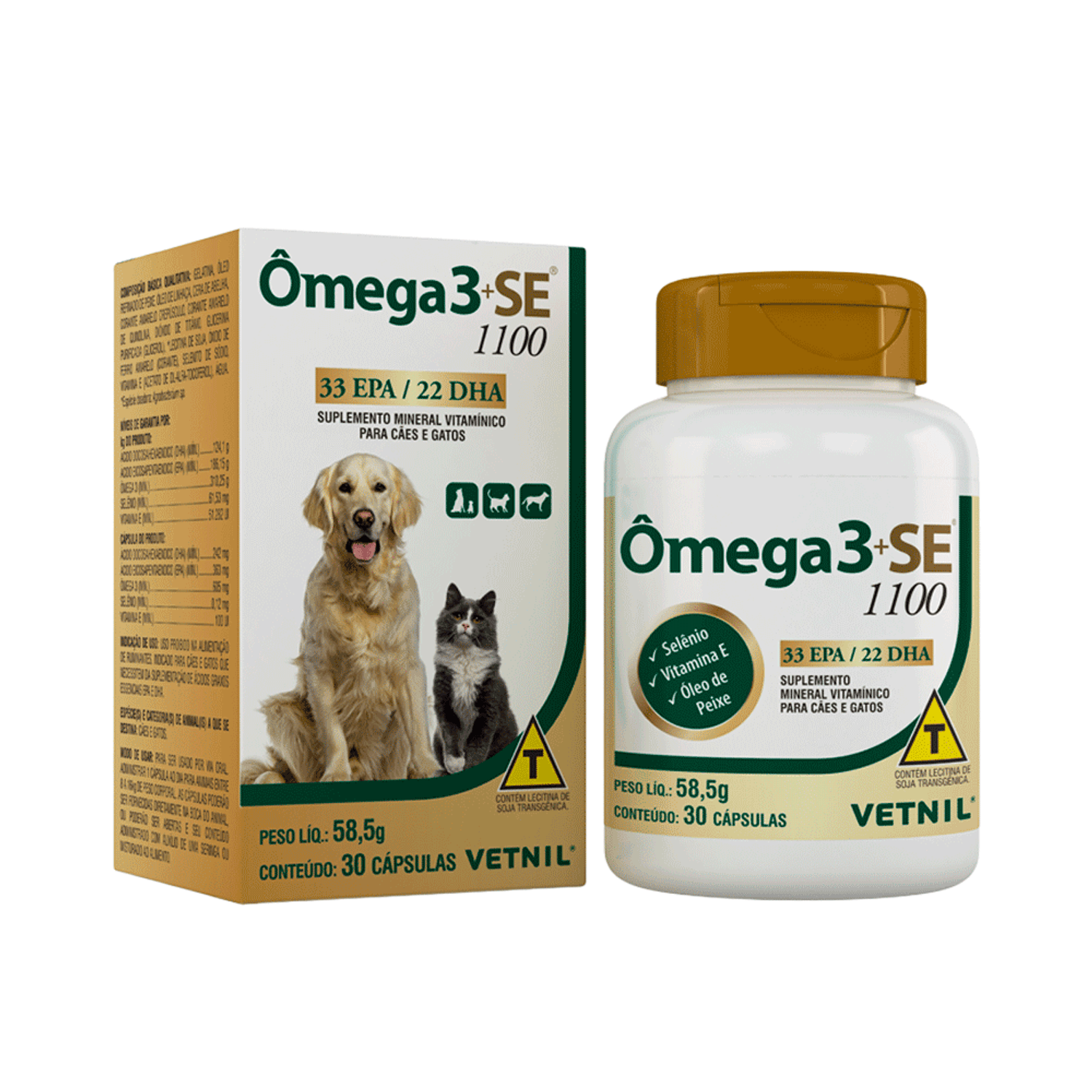 Suplemento Ômega3+SE 1100 Vetnil 30 capsulas embalagem