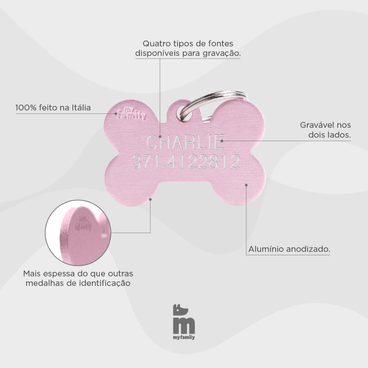 Placa de Identificação Coração Alumínio Rosa MyFamily Detalhes