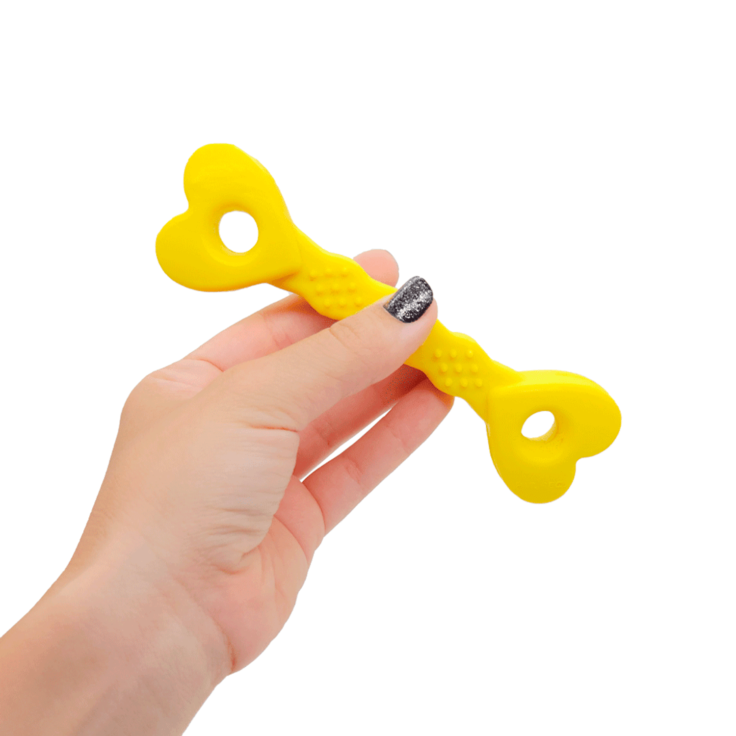 Segurando-o-Brinquedo-Halteres-Coracao-LCM-Amarelo