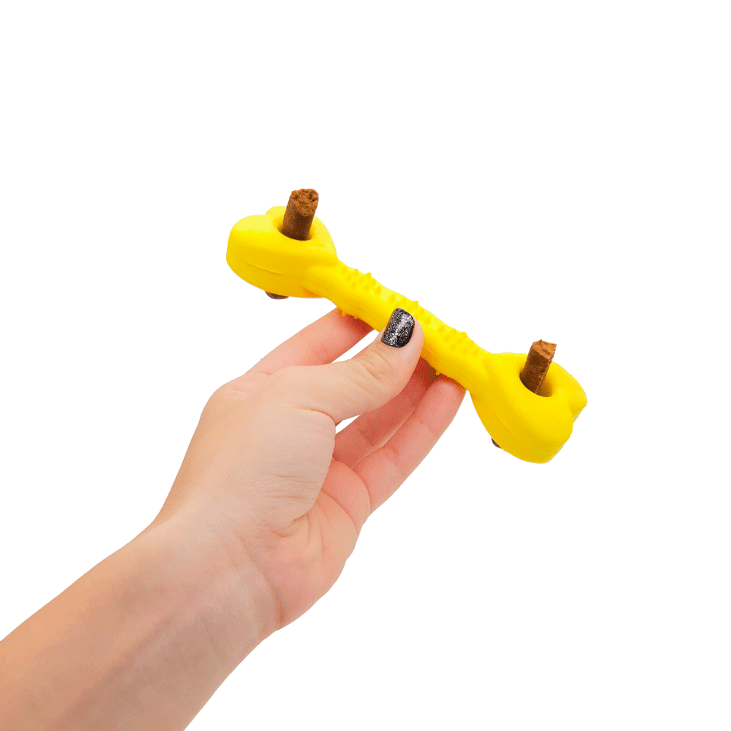 Brinquedo-Halteres-Coracao-LCM-Amarelo-com-Petisco