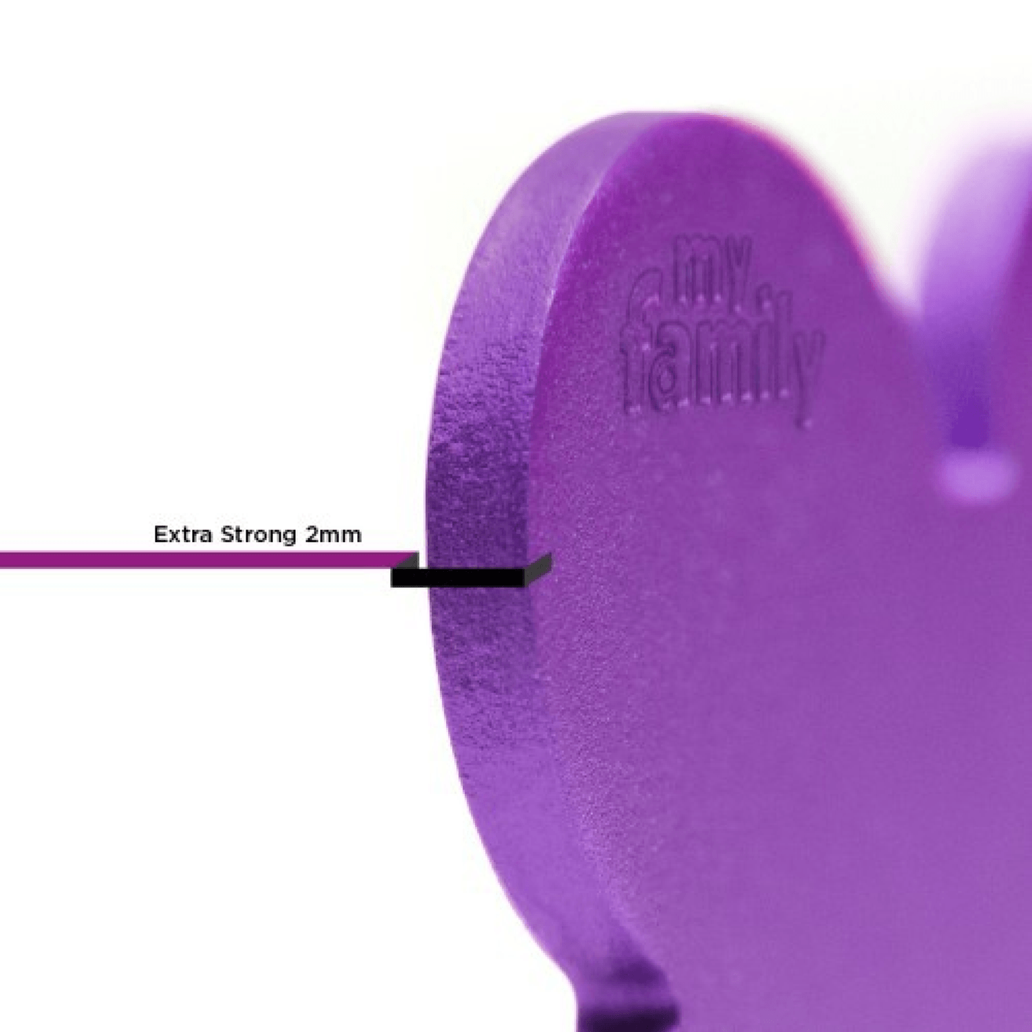 Placa de Identificação Coração Alumínio Roxo MyFamily Detalhes da Espessura
