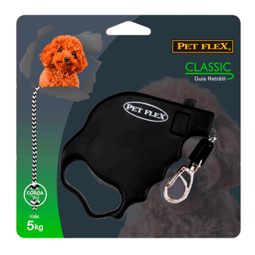 Guia Retrátil Classic Pet Flex Preta 5kg embalagem