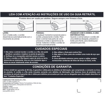 Guia Retrátil Classic Pet Flex Vermelha até 5 kg - 2 M manual