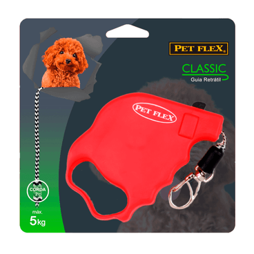 Guia Retrátil Classic Pet Flex Vermelha até 5kg 2 M embalagem