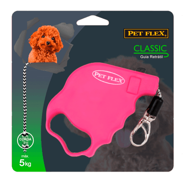 Guia Retrátil Classic Pet Flex Rosa 5kg embalagem