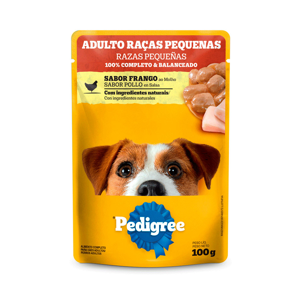 Ração Úmida Pedigree Sachê Cães Adultos Raças Pequenas Frango ao Molho Ração Úmida Pedigree Sachê Cães Adultos Raças Pequenas Frango ao Molho