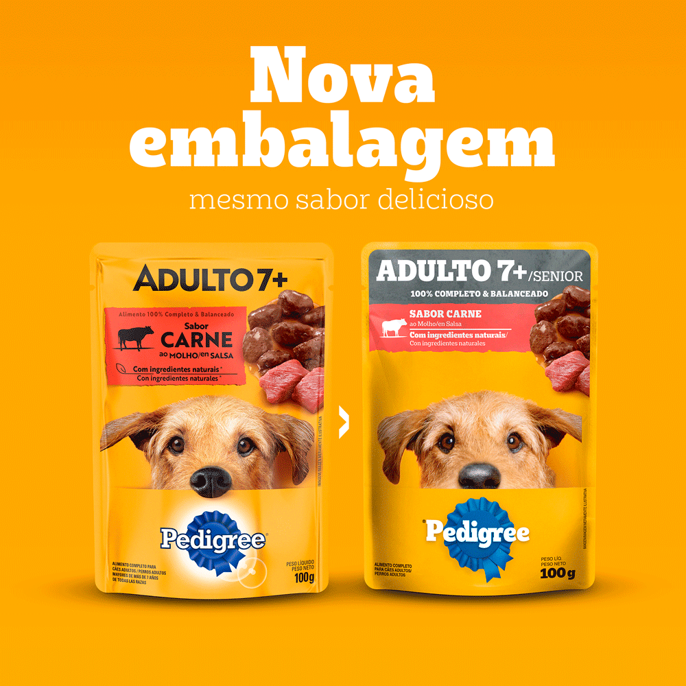 Ração Úmida Pedigree Sachê Cães Adultos Sênior 7+ Anos Carne ao Molho