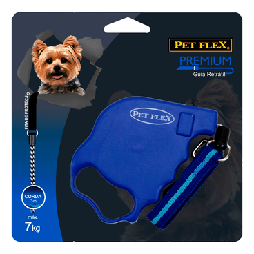 Guia Retrátil Premium Pet Flex Azul até 7kg 3M embalagem nova