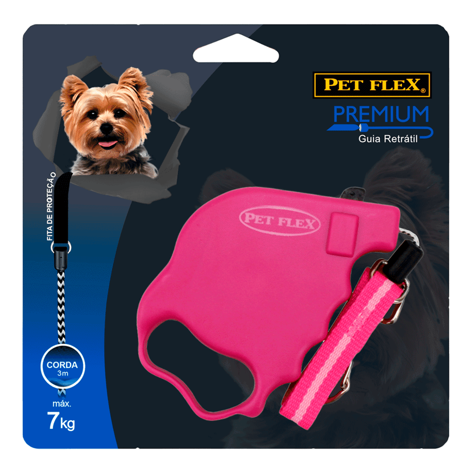 Guia Retrátil Premium Pet Flex Rosa até 7kg 3M embalagem