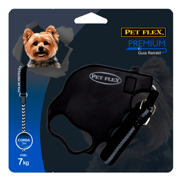 Guia Retrátil Premium Pet Flex Preta até 7kg 3M embalagem