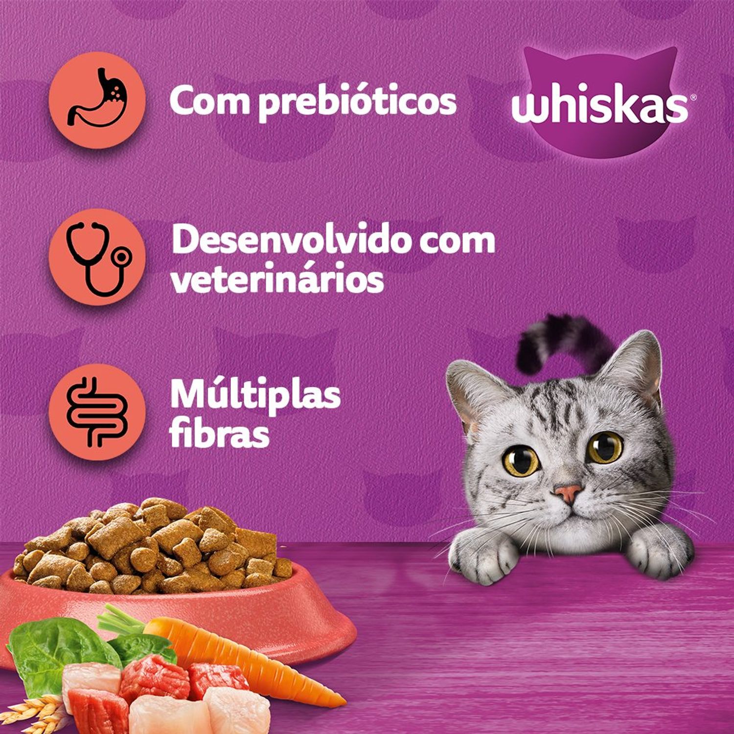 Ração Whiskas Gatos Adultos Mix Carne 2,7 kg Benefícios