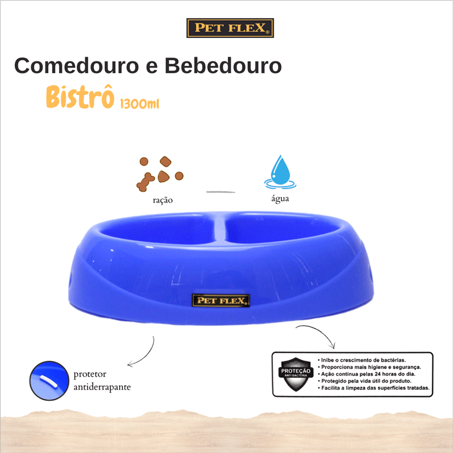 Comedouro Duplo Pet Flex Azul detalhes