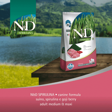 Ração N&D Spirulina Cães Adultos Medium e Maxi Suíno