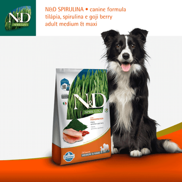 Ração N&D Spirulina Cães Adultos Medium e Maxi Tilápia