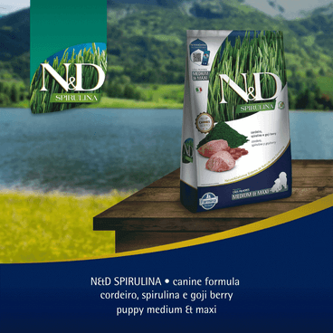 Ração N&D Spirulina Cães Puppy Medium e Maxi Cordeiro