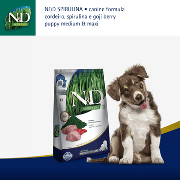 Ração N&D Spirulina Cães Puppy Medium e Maxi Cordeiro