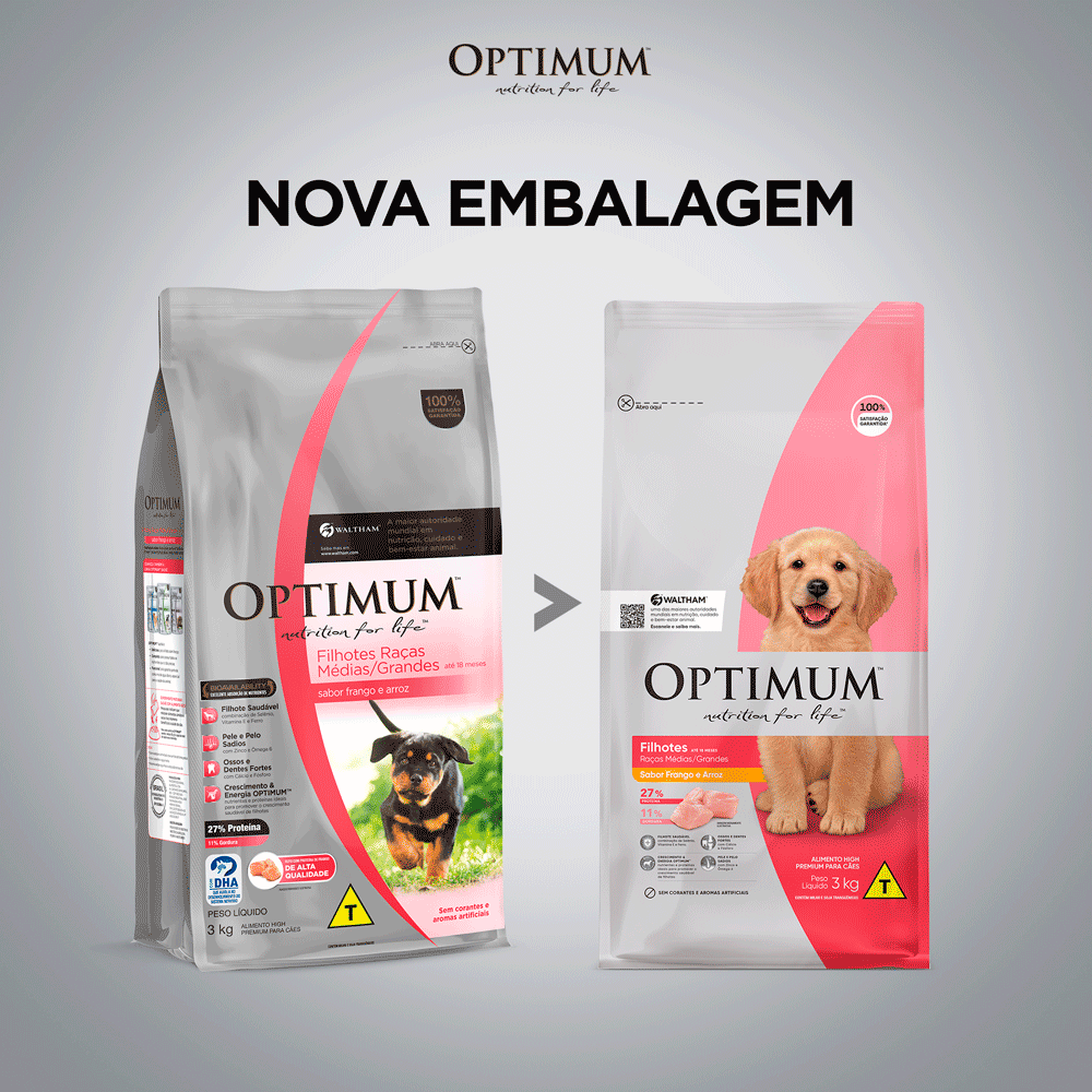Ração Optimum para Cães Filhotes Raças Médias e Grandes Frango e Arroz
