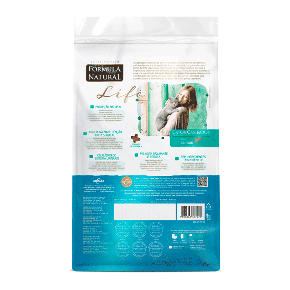 Ração Fórmula Natural Life Gatos Castrados Salmão