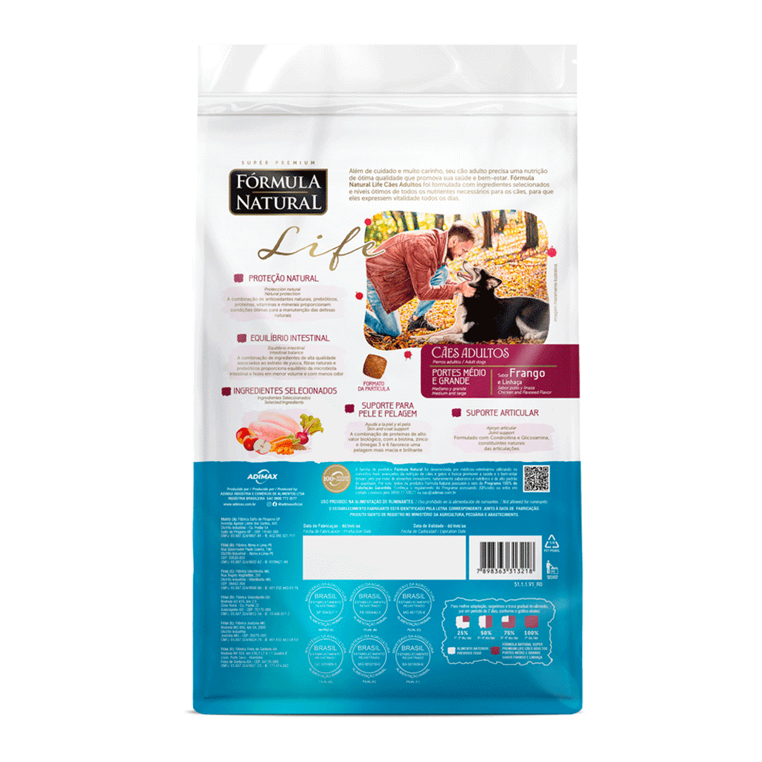 Ração Fórmula Natural Life Cães Adultos Médio e Grande 15kg verso