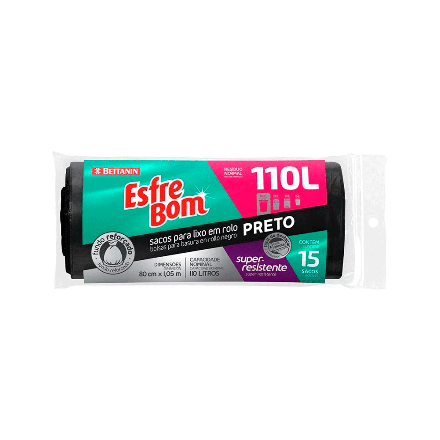 Saco para Lixo em Rolo Preto Esfrebom Bettanin 110L