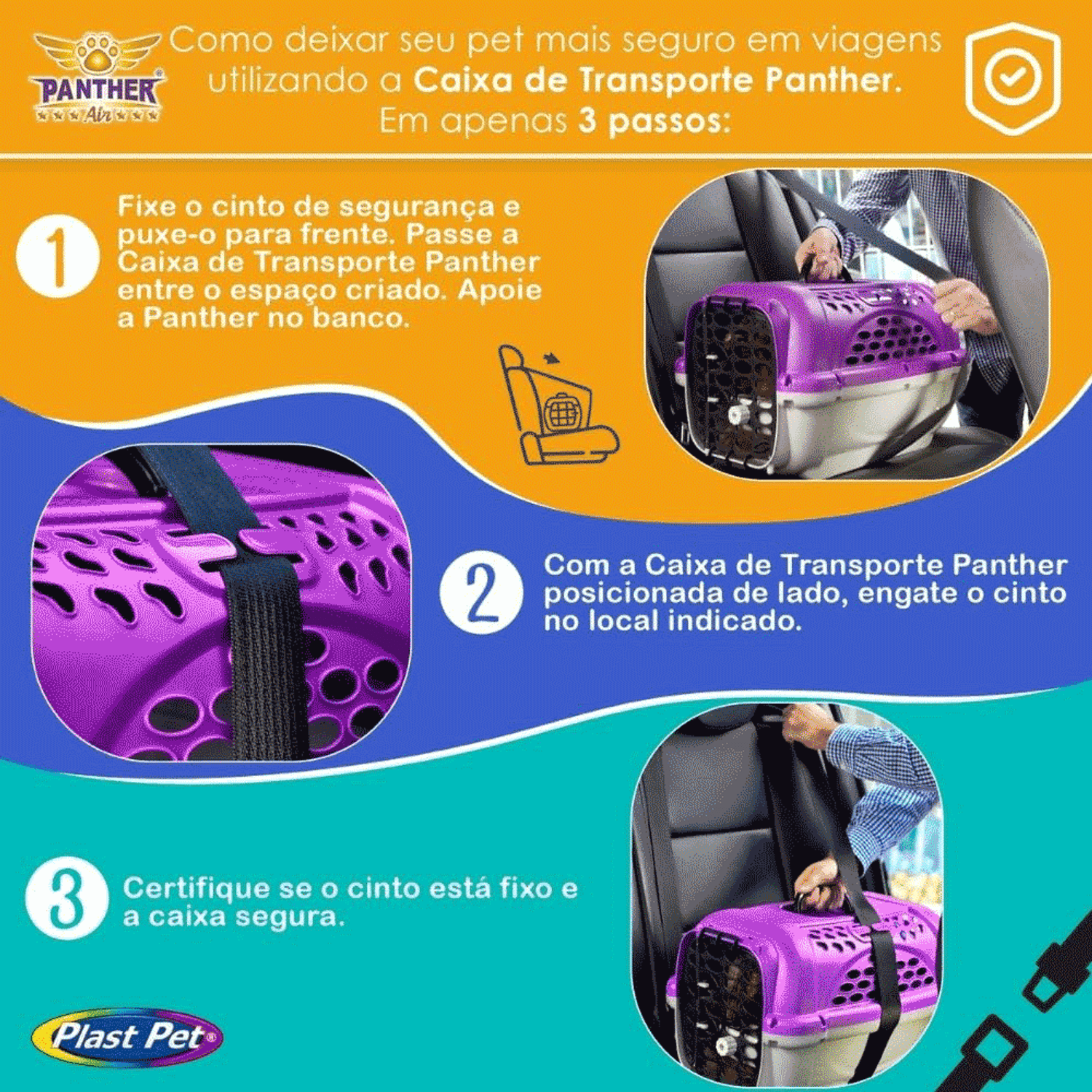 Caixa de Transporte Panther Plast Pet cinto de segurança