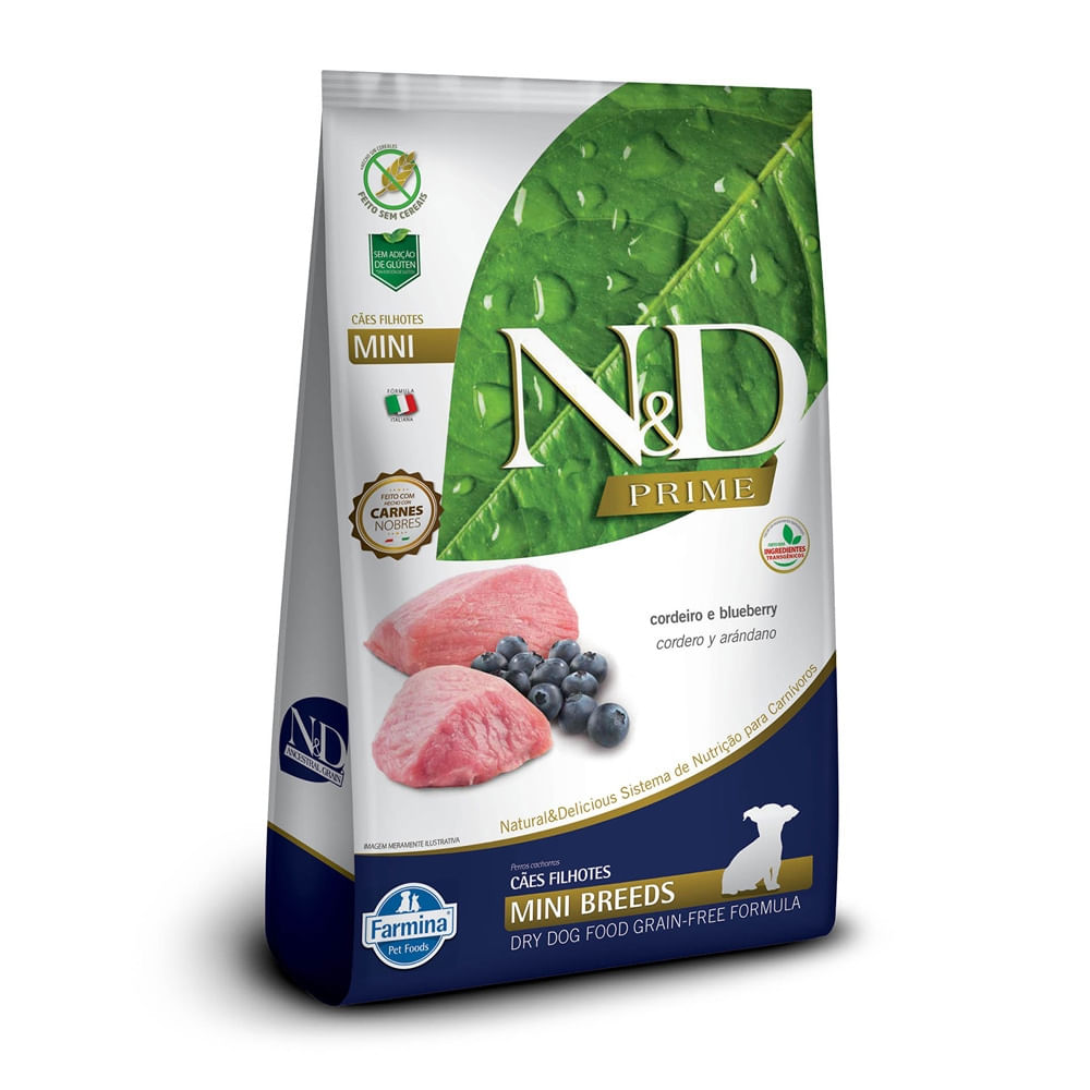 Ração N&D Prime Cães Puppy Mini Cordeiro e Blueberry