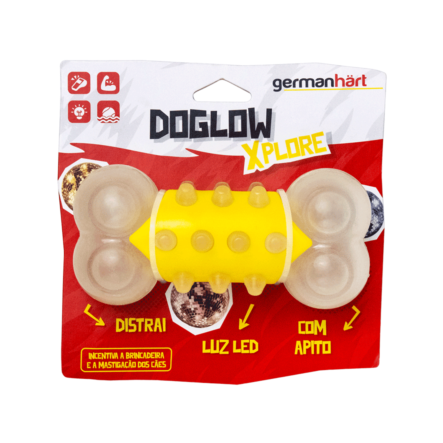 Brinquedo Osso Doglow com Led para Cães GermanHart  embalagem