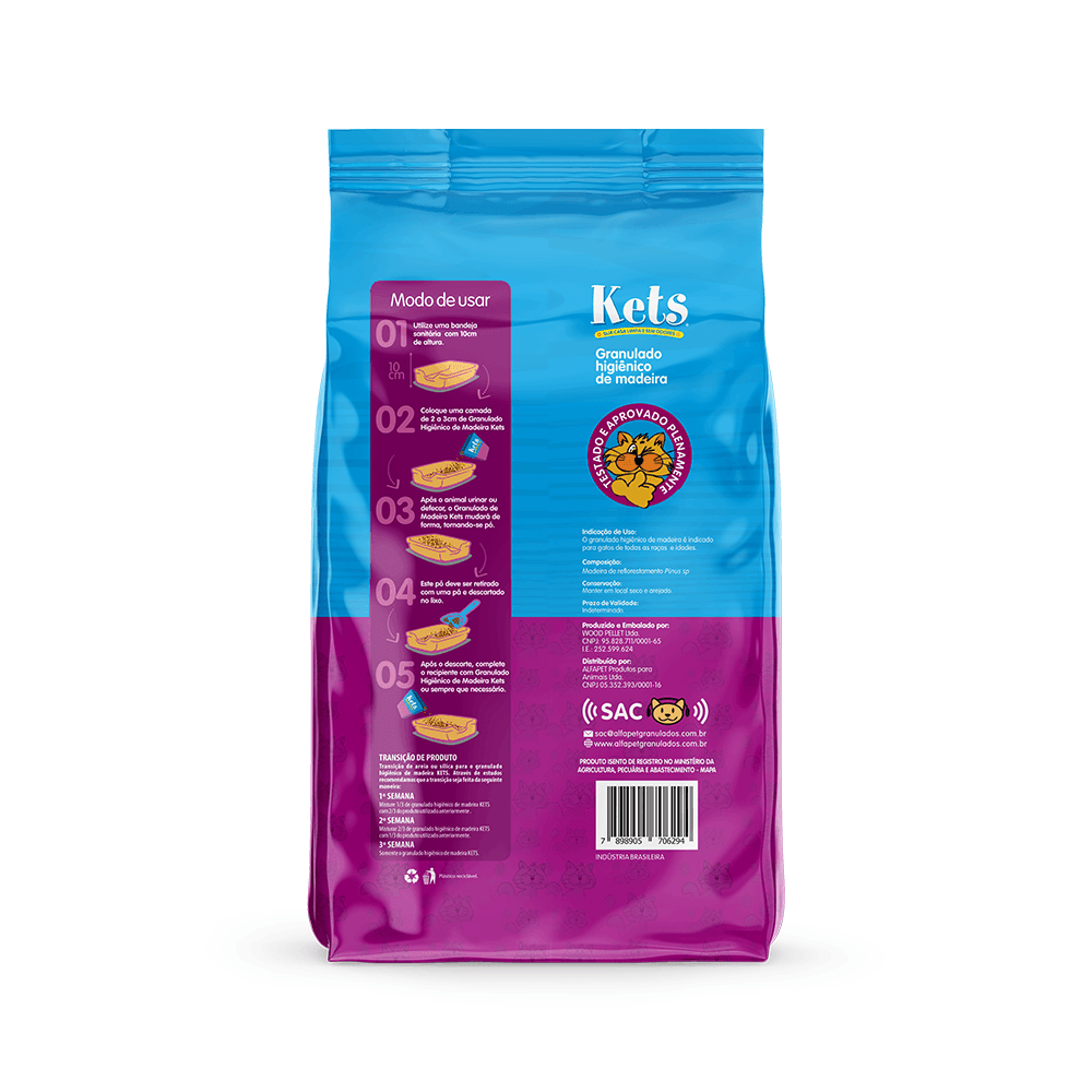Granulado Higiênico Kets Madeira para Gatos