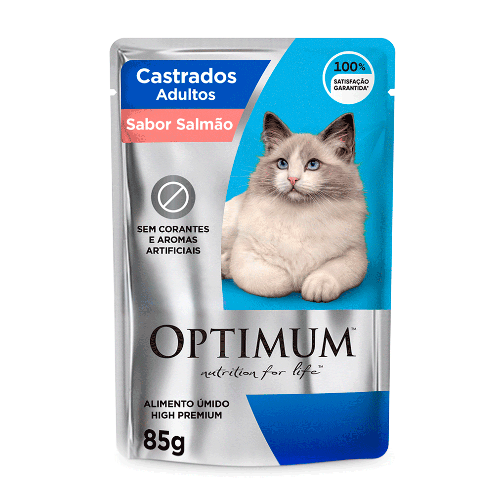 Ração Úmida Optimum Sachê Gatos Adultos Castrados Salmão