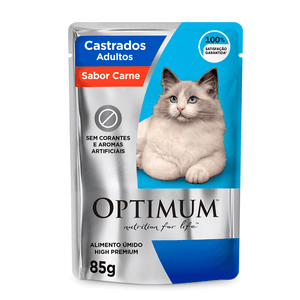 Ração Úmida Optimum Sachê Gatos Adultos Castrados Carne - 85 g