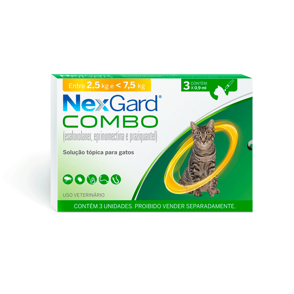 Nexgard Combo Antipulgas, Sarna e Vermífugo para Gatos de 2,5 a 7,5 kg