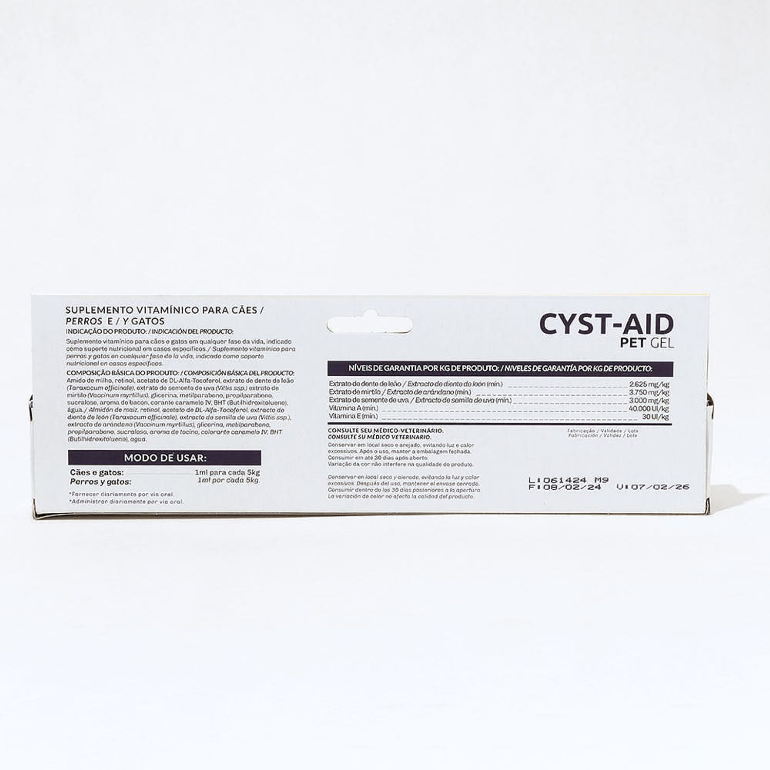 Verso do Organnact Cyst-Aid Pet