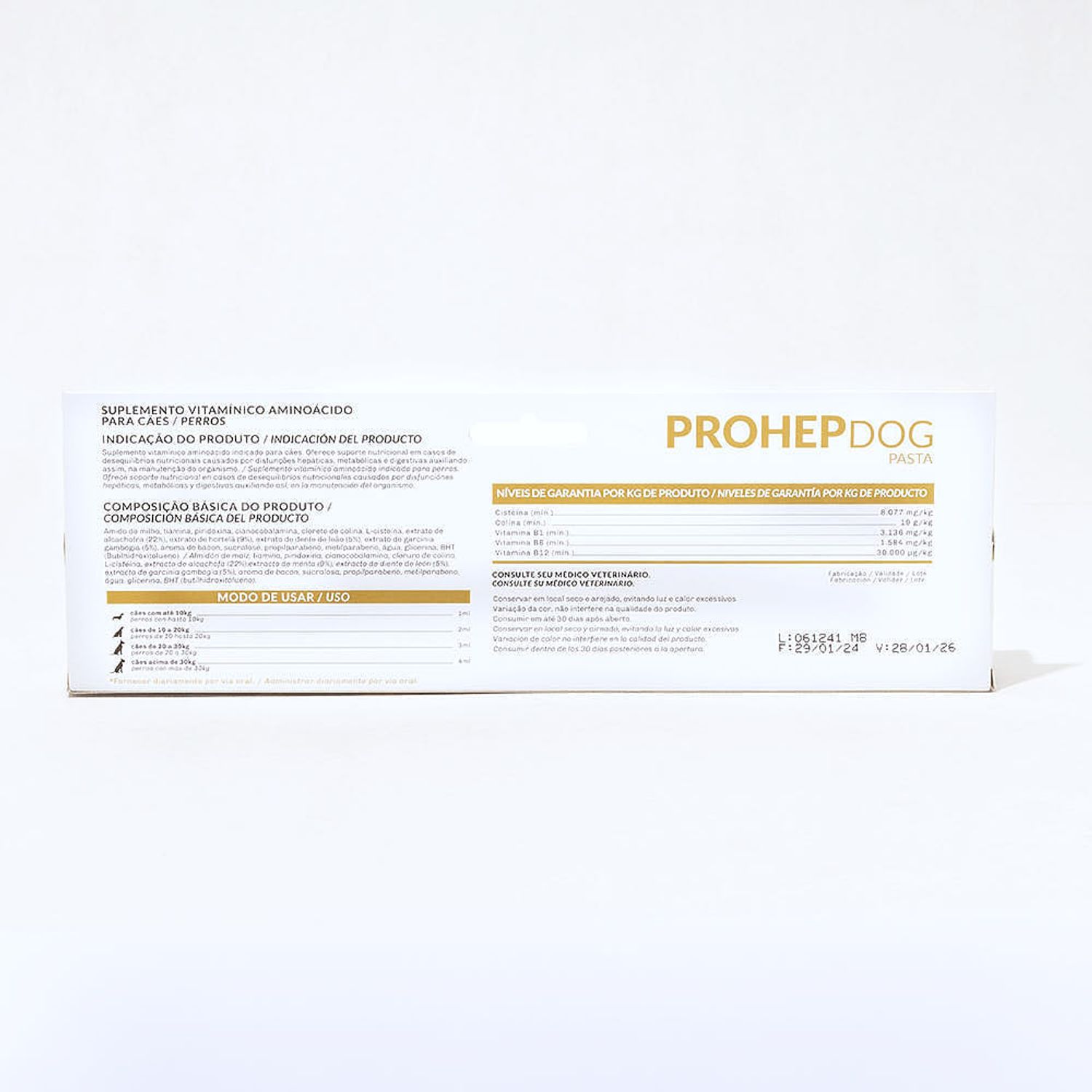 Verso do Suplemento Prohep Dog Organnact