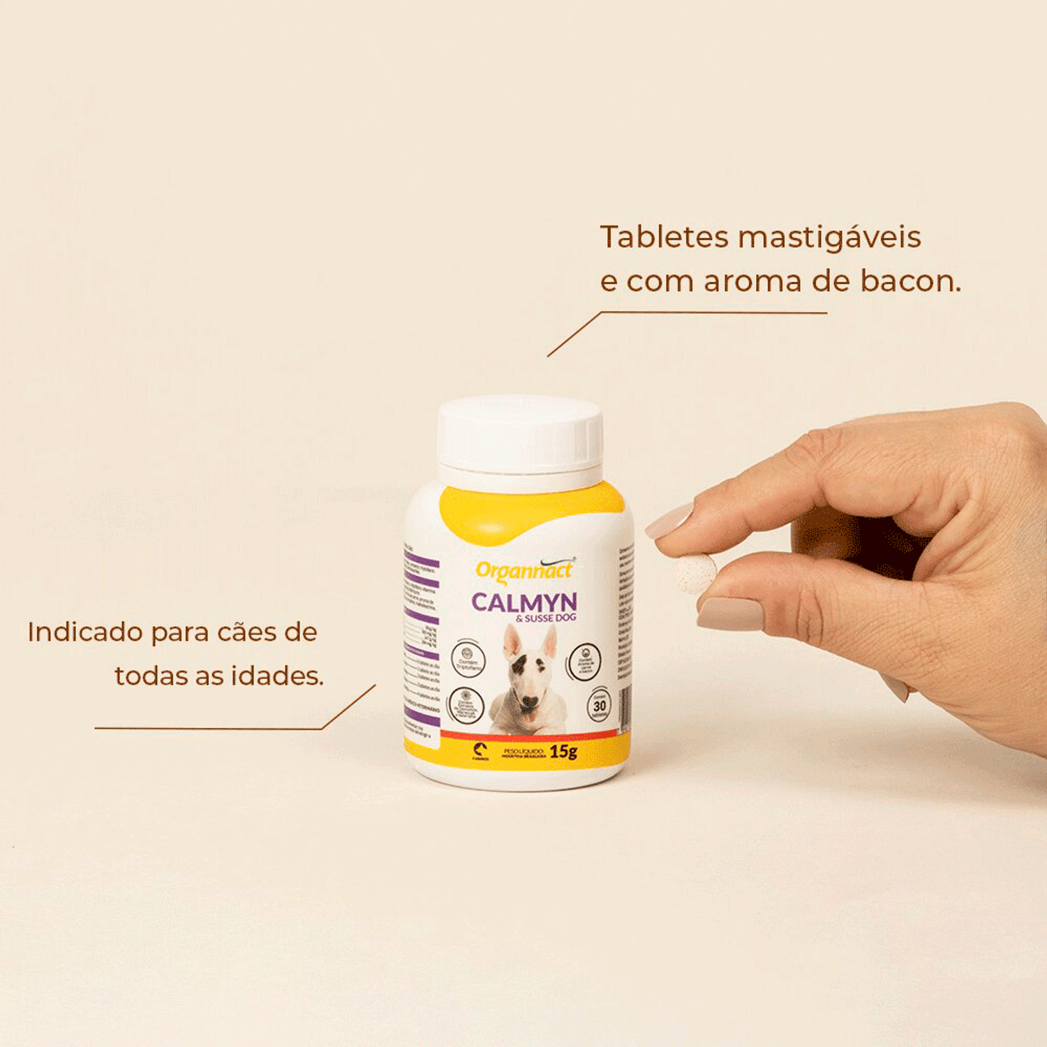 Calmyn e Susse Dog Organnact tamanho do tablete