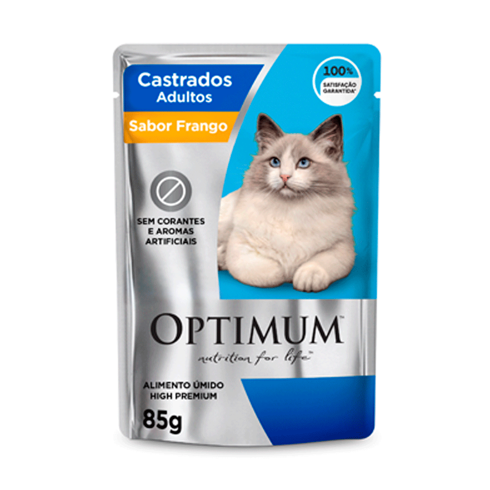 Ração Úmida Optimum Sachê Gatos Adultos Castrados Frango