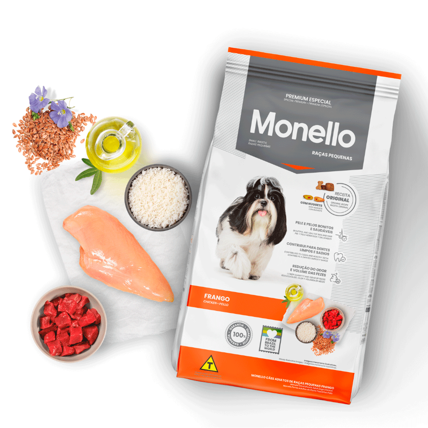 Ingredientes da Ração Monello Cães Adultos Raças Pequenas Frango